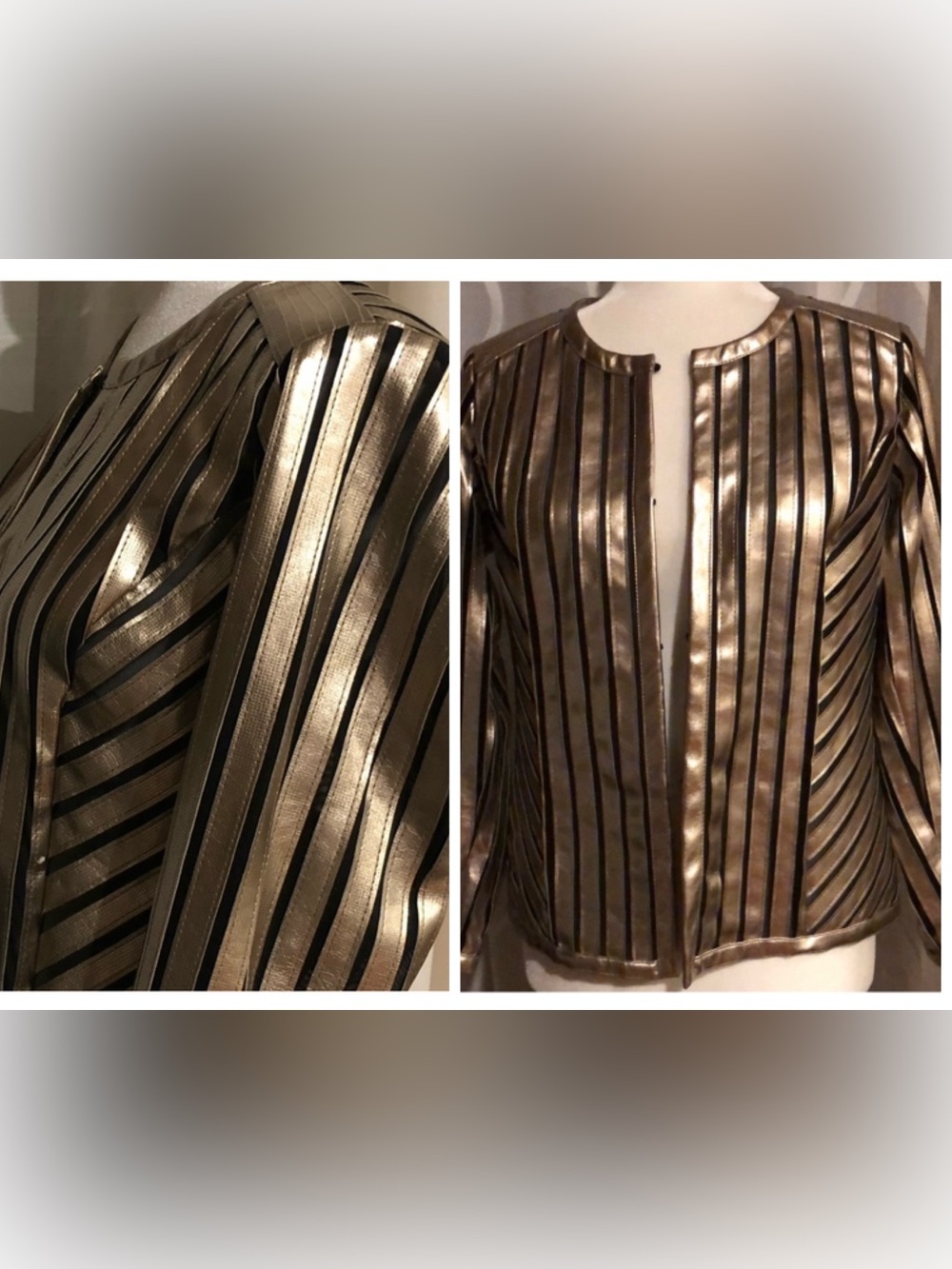 JM Collection Metallic gold waist jacket Petite S Luxe Stripe Baroque Beauty NWT